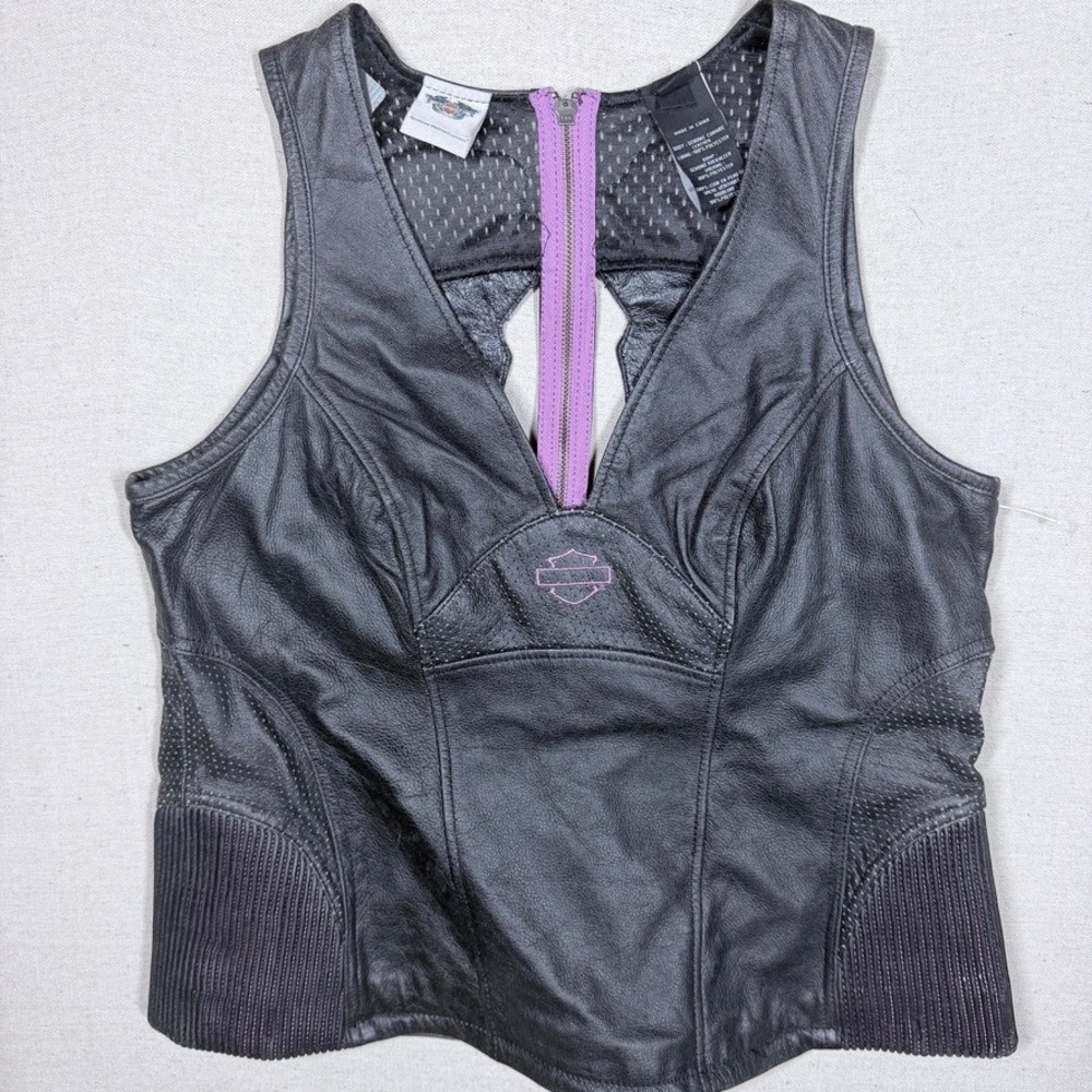 Harley Davidson Night Angel Womens XL Black Leather Vest 97005-14VW Purple Wings - Picture 4 of 11
